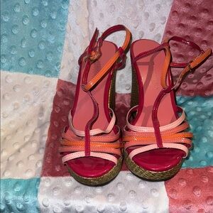 Women's Multicolor Strappy Wedge Sandals - Pink/Orange